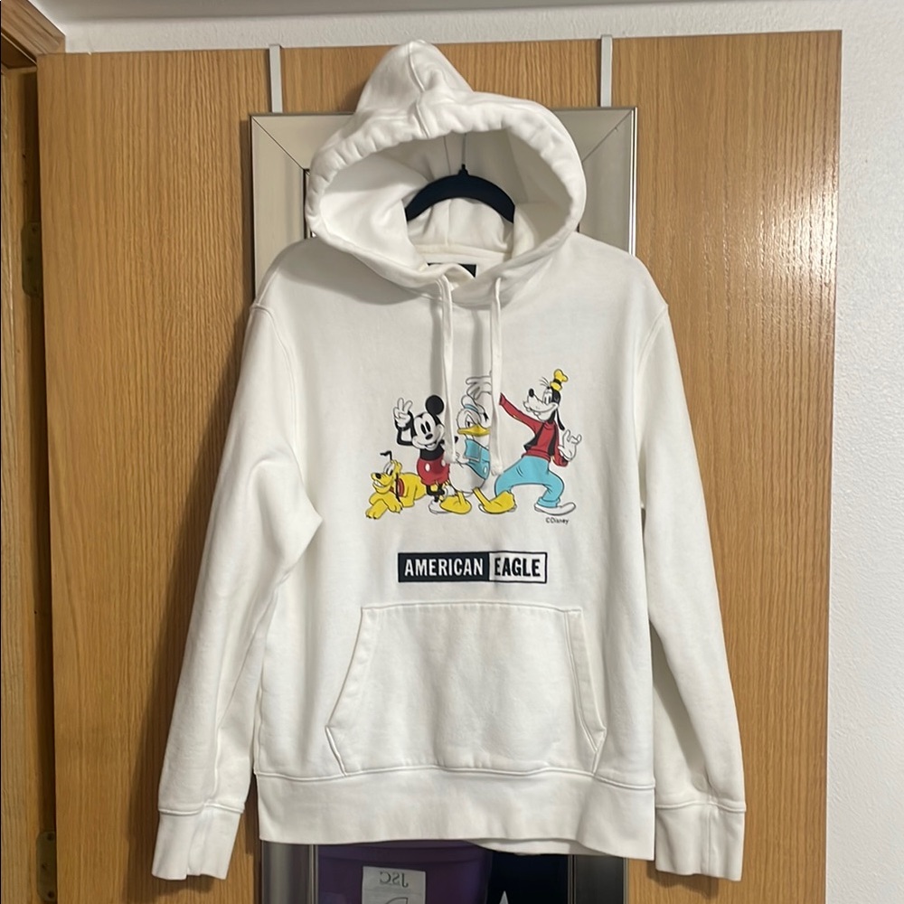 American Eagle Disney collab White Hoodie with Characters embroidered AE Size M